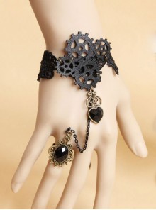 Punk Gear Heart Pendant Lolita Wrist Strap And Ring Set