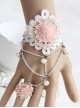 Pink Resin Flower White Lace Lolita Bracelet And Ring Set