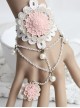 Pink Resin Flower White Lace Lolita Bracelet And Ring Set