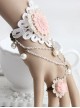 Pink Resin Flower White Lace Lolita Bracelet And Ring Set