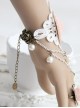 Pink Resin Flower White Lace Lolita Bracelet And Ring Set