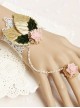 Cute Pink Resin Flower White Lace Girls Lolita Wrist Strap And Ring Suit