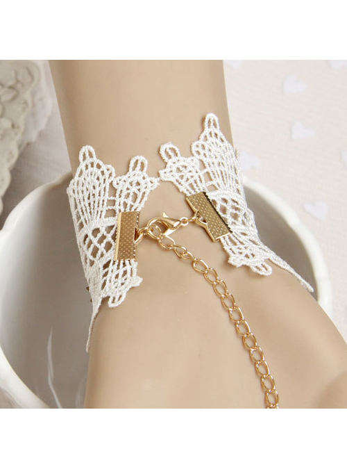 Cute Pink Resin Flower White Lace Girls Lolita Wrist Strap And Ring Suit