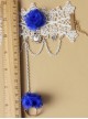 Concise White Lace Blue Flower Lolita Wrist Strap With Finger Ring