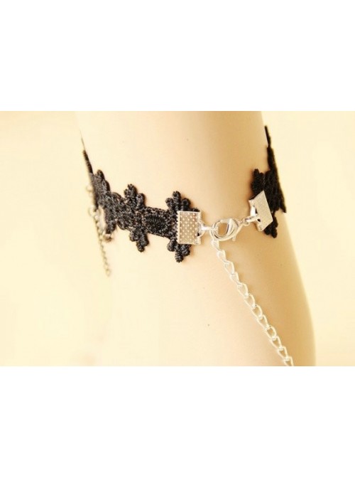 Retro Black Lace Handmade Girls Lolita Ankle Belt