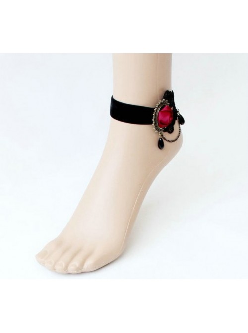 Gothic Black Beaded Floral Lady Lolita Ankle Belt