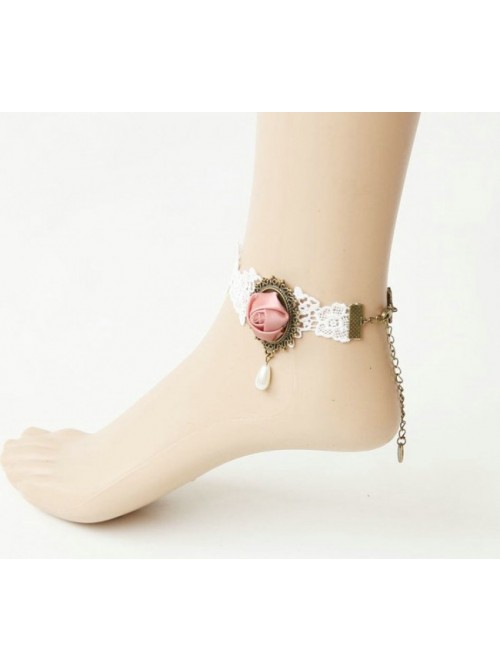 Cute White Floral Handmade Lolita Ankle Belt