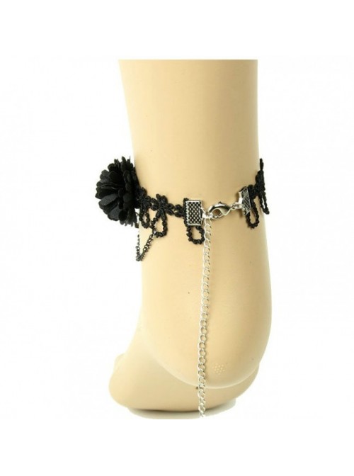 Sweet Black Handmade Floral Lady Lolita Ankle Belt