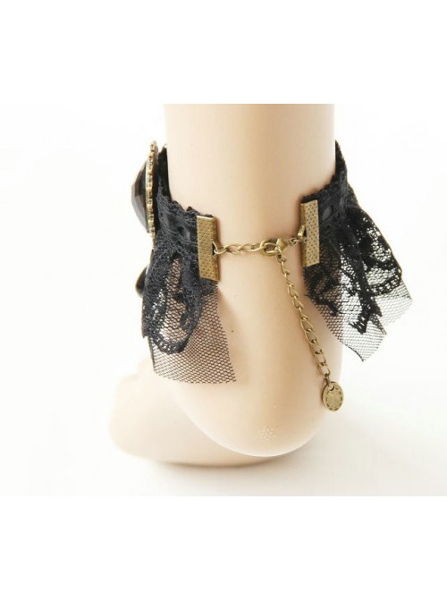 Retro Black Lace Bead Victorian Lady Lolita Ankle Belt