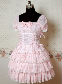 Pink Puff Short Sleeves Bow Cake Lolita Dress