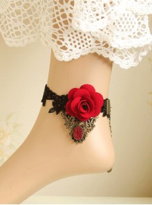 Black Lace Red Flower Women Lolita Ankle Belt