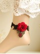 Black Lace Red Flower Women Lolita Ankle Belt