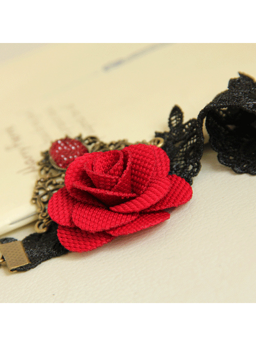 Black Lace Red Flower Women Lolita Ankle Belt