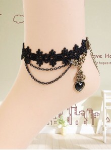 Concise Black Heart Pendant Handmade Girls Lolita Ankle Belt