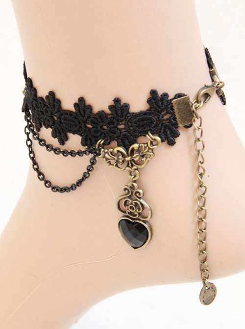 Concise Black Heart Pendant Handmade Girls Lolita Ankle Belt