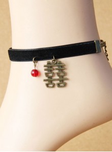 Chinese Characters And Red Bead Pendant Ankle Belt