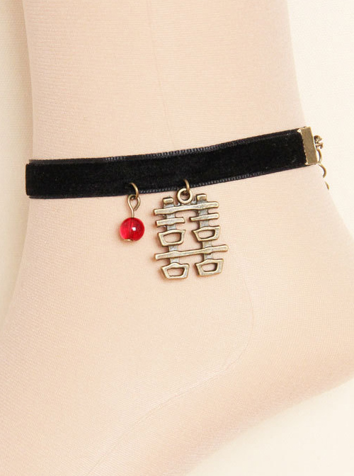 Chinese Characters And Red Bead Pendant Ankle Belt