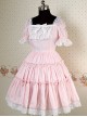 Pink and white Short Puff Sleeves Square Collar Bow Lolita Dress