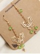 Golden Butterfly Green Crystal Tassel Lady Lolita Earrings