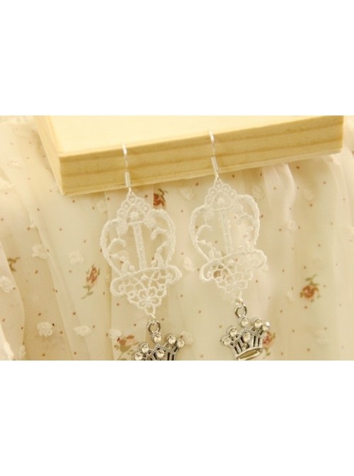 Gorgeous White Crown Girls Lolita Earrings
