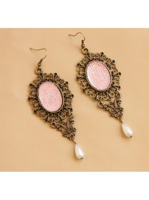 Retro Bead Handmade Women Lolita Pink Earrings