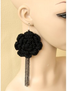 Big Black Flower Girls Handmade Lolita Earrings