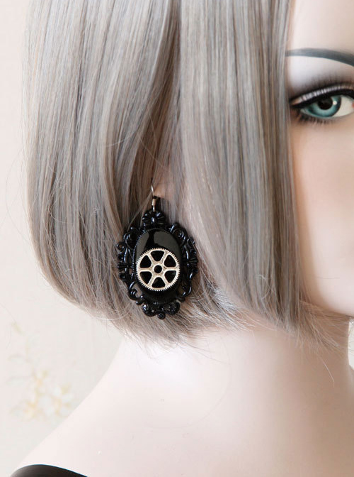 Steampunk Mechanical Gear Black Lolita Earrings