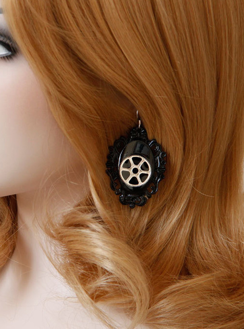 Steampunk Mechanical Gear Black Lolita Earrings