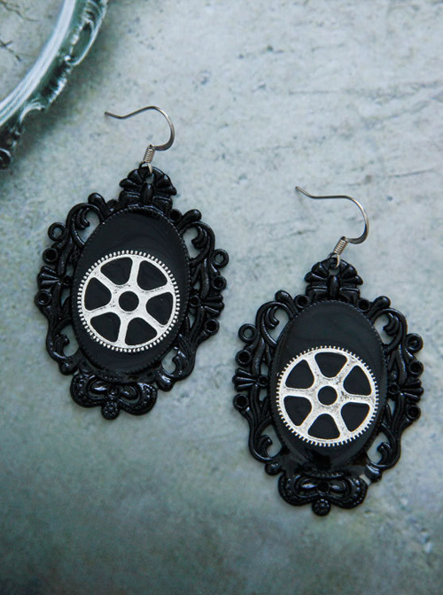 Steampunk Mechanical Gear Black Lolita Earrings