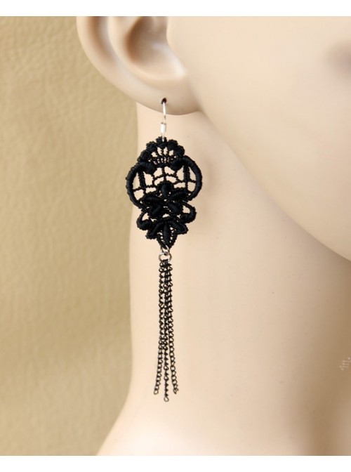 Gothic Black Tassel Victorian Lady Lolita Earrings