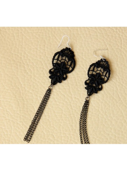 Gothic Black Tassel Victorian Lady Lolita Earrings