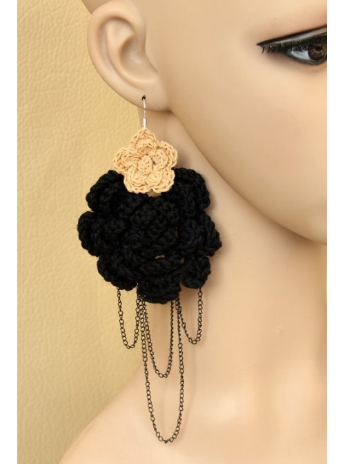 Knitting Wool Flower Metal Chain Women Lolita Earrings