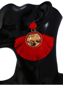 Chinese Style Red Long Tassel Retro Exaggeration Earrings