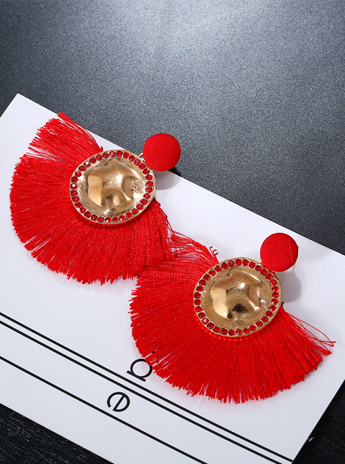 Chinese Style Red Long Tassel Retro Exaggeration Earrings