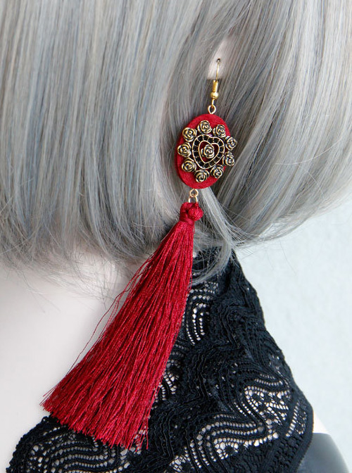 Gorgeous Retro Red Long Tassel Lady Earrings