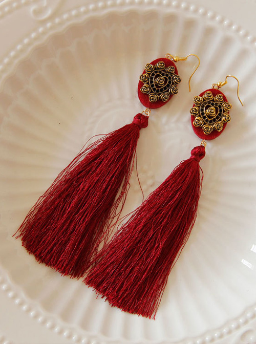 Gorgeous Retro Red Long Tassel Lady Earrings