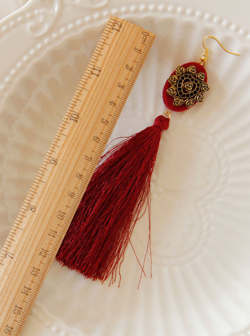Gorgeous Retro Red Long Tassel Lady Earrings