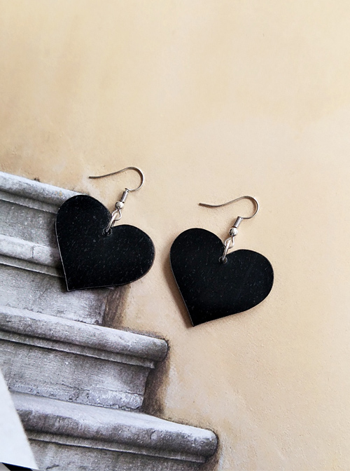 Concise Black Acrylic Heart Lady Lolita Earrings