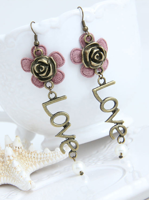 Cute Pink Flower Love Lolita Earrings