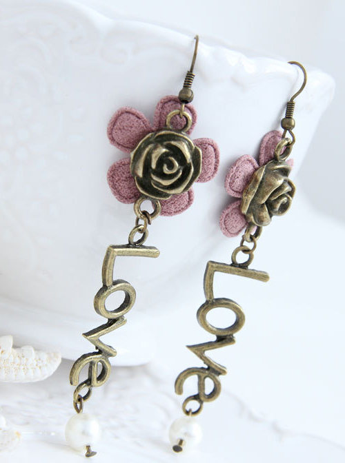 Cute Pink Flower Love Lolita Earrings