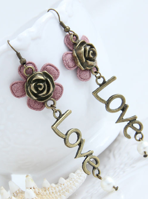 Cute Pink Flower Love Lolita Earrings