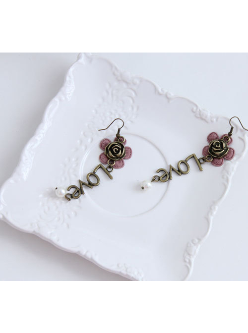 Cute Pink Flower Love Lolita Earrings