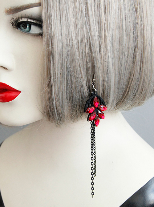 Handmade Black Long Tassel Girls Lolita Earrings
