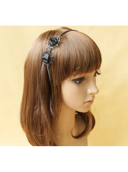 Handmade Black Cobweb Gothic Rose Lolita Headband