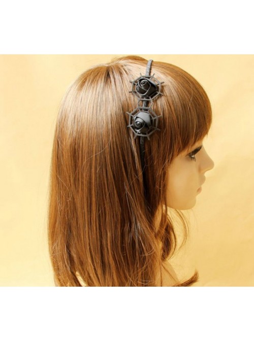 Handmade Black Cobweb Gothic Rose Lolita Headband