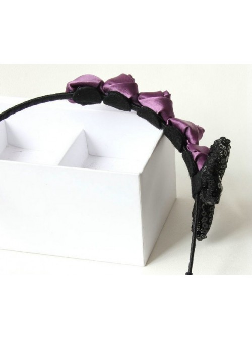 Cute Purple Roses Bowknot Girls Lolita Headband