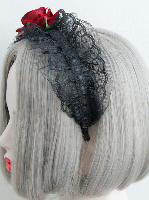 Handmade Gorgeous Black Lace Gothic Lolita Headband