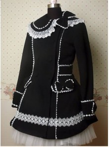 Black and White Long Sleeves Lace Bow Lolita Coat