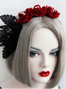 Red Rose Black Lace Gothic Lolita Headband