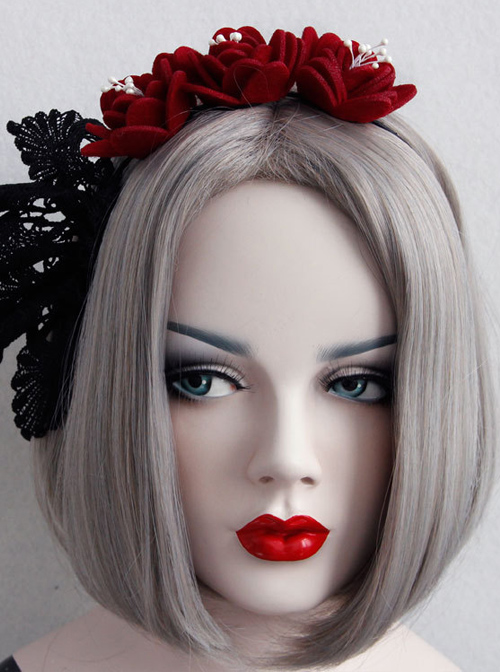 Red Rose Black Lace Gothic Lolita Headband